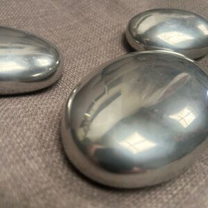 Vintage 3-pc Stainless Steel Decorative River Rocks Pebbles Paper Weight#0730259